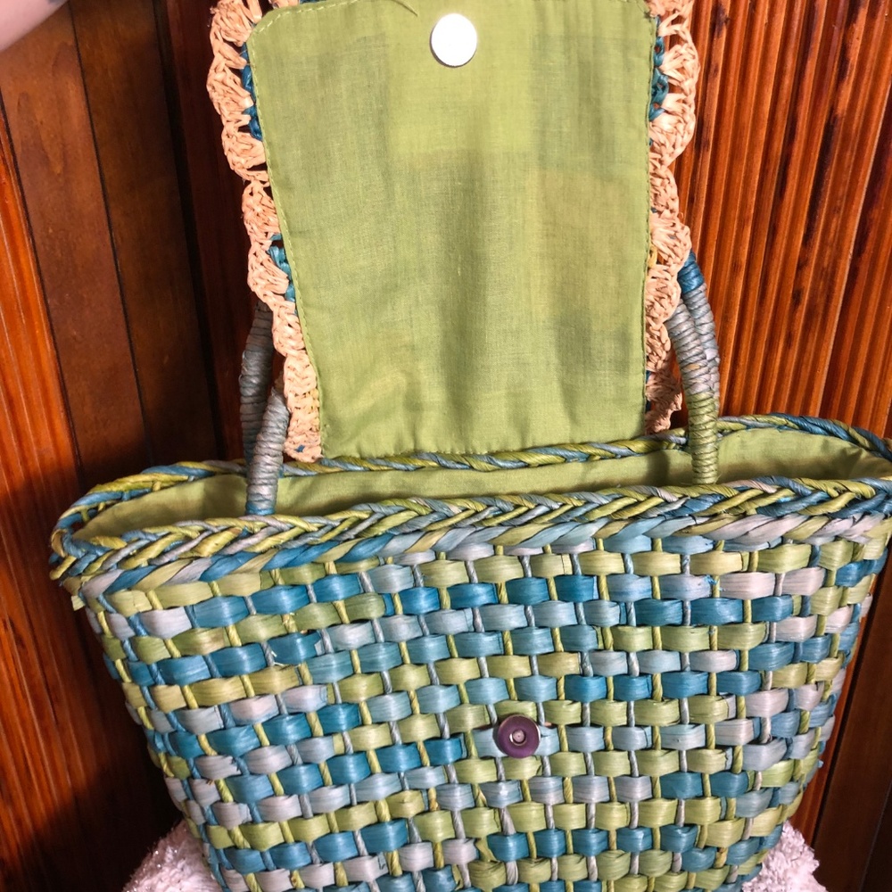Cappelli Blue & Green Corn Husk Handbag View 6
